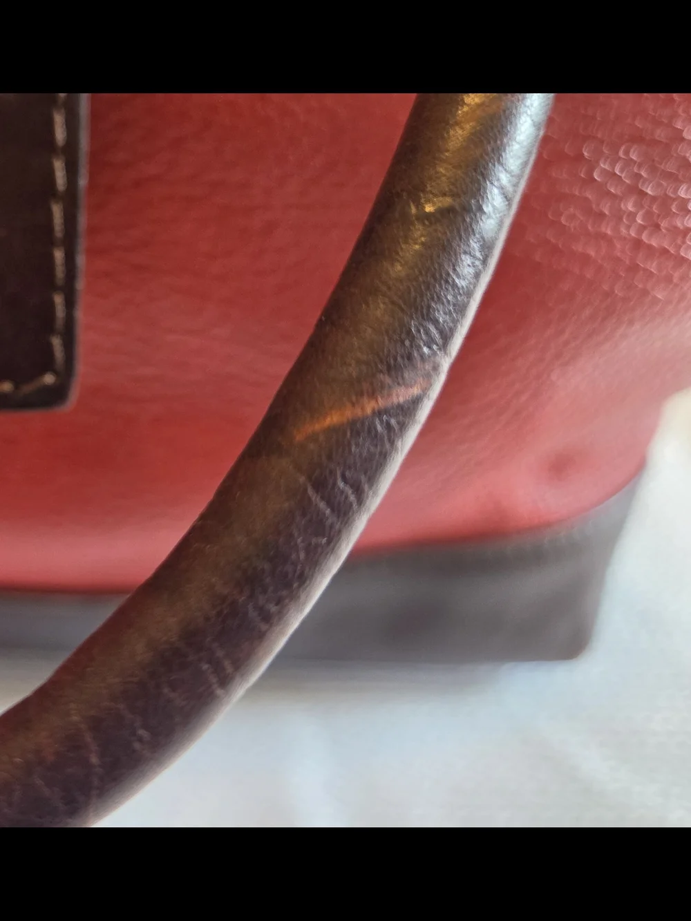 Leather Valentina Satchel Handbag in Red and Brown